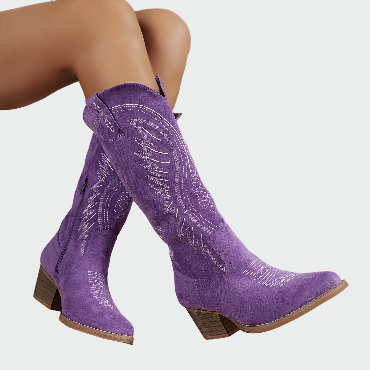Fashionable Embroidered Western Ankle Boots