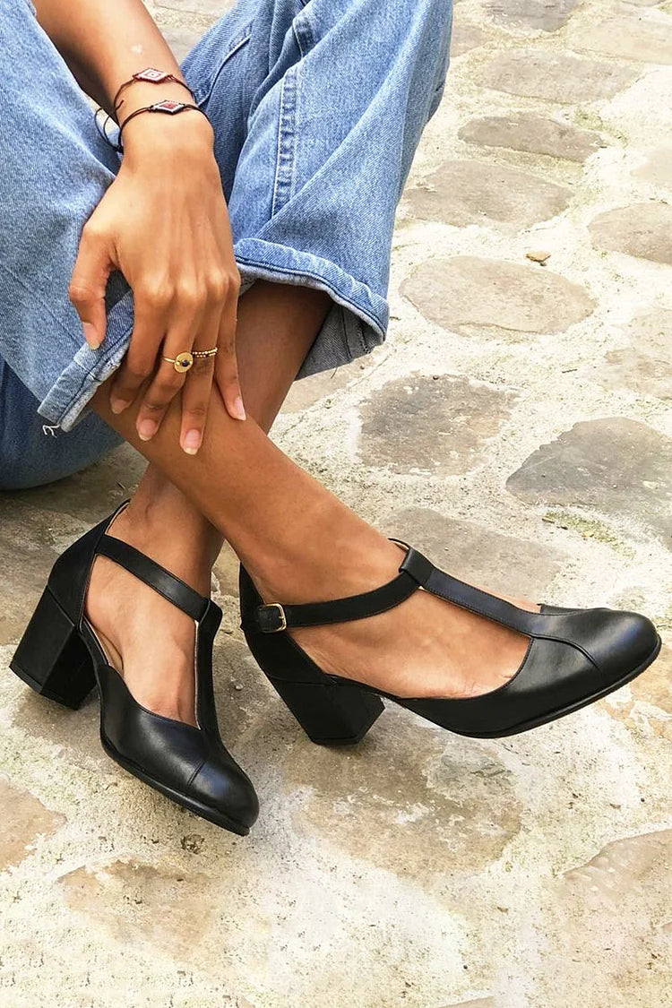 RACHELE | Elegant T-bar court shoes with low heel for a refined look