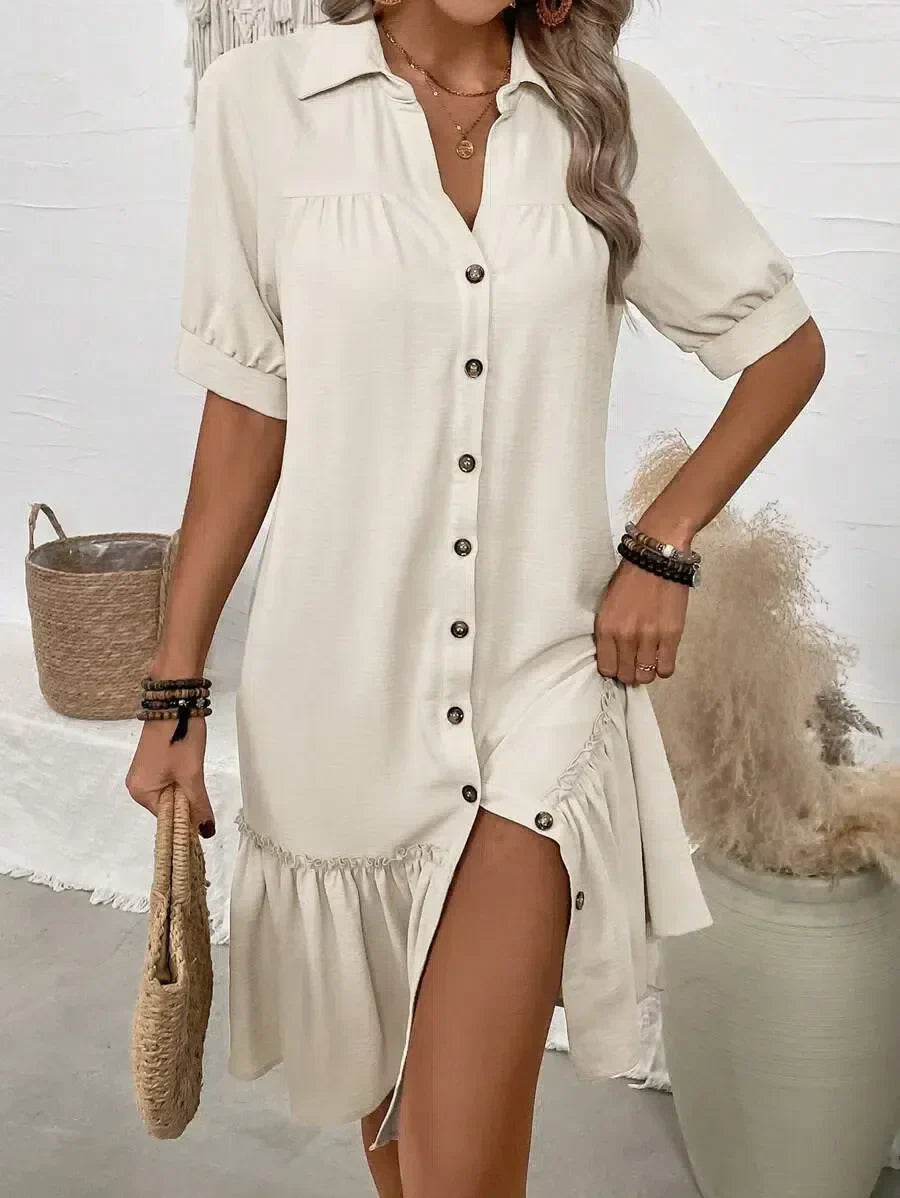 MCKENNA | BUTTON DOWN RUFFLE DRESS