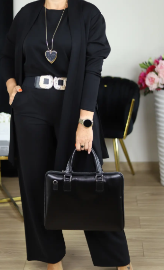 Elegant 3-piece set including a long cardigan, a top, and trousers