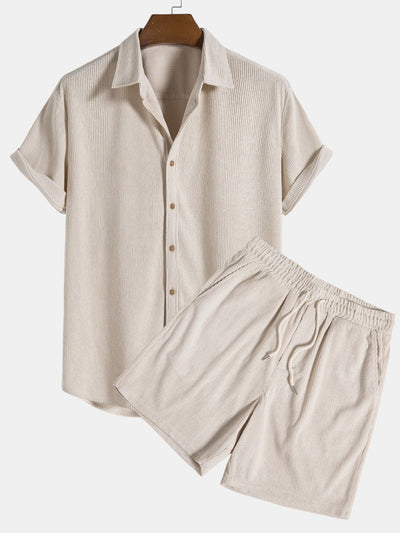 Men's Corduroy Shirt | Short Sleeve Casual Set