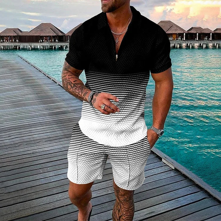 NOAH | POLO SHIRT & SHORTS SET IN DARKNESS BLACK