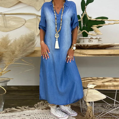 AVA | LONG DRESS IN JEANS LOOK WITH SPLIT