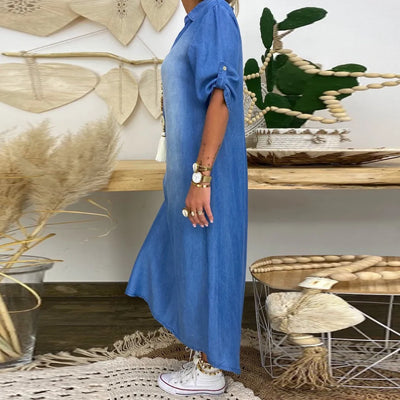 AVA | LONG DRESS IN JEANS LOOK WITH SPLIT