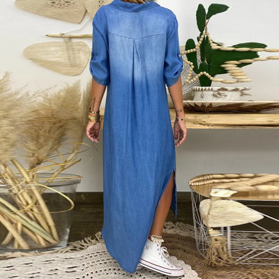 AVA | LONG DRESS IN JEANS LOOK WITH SPLIT