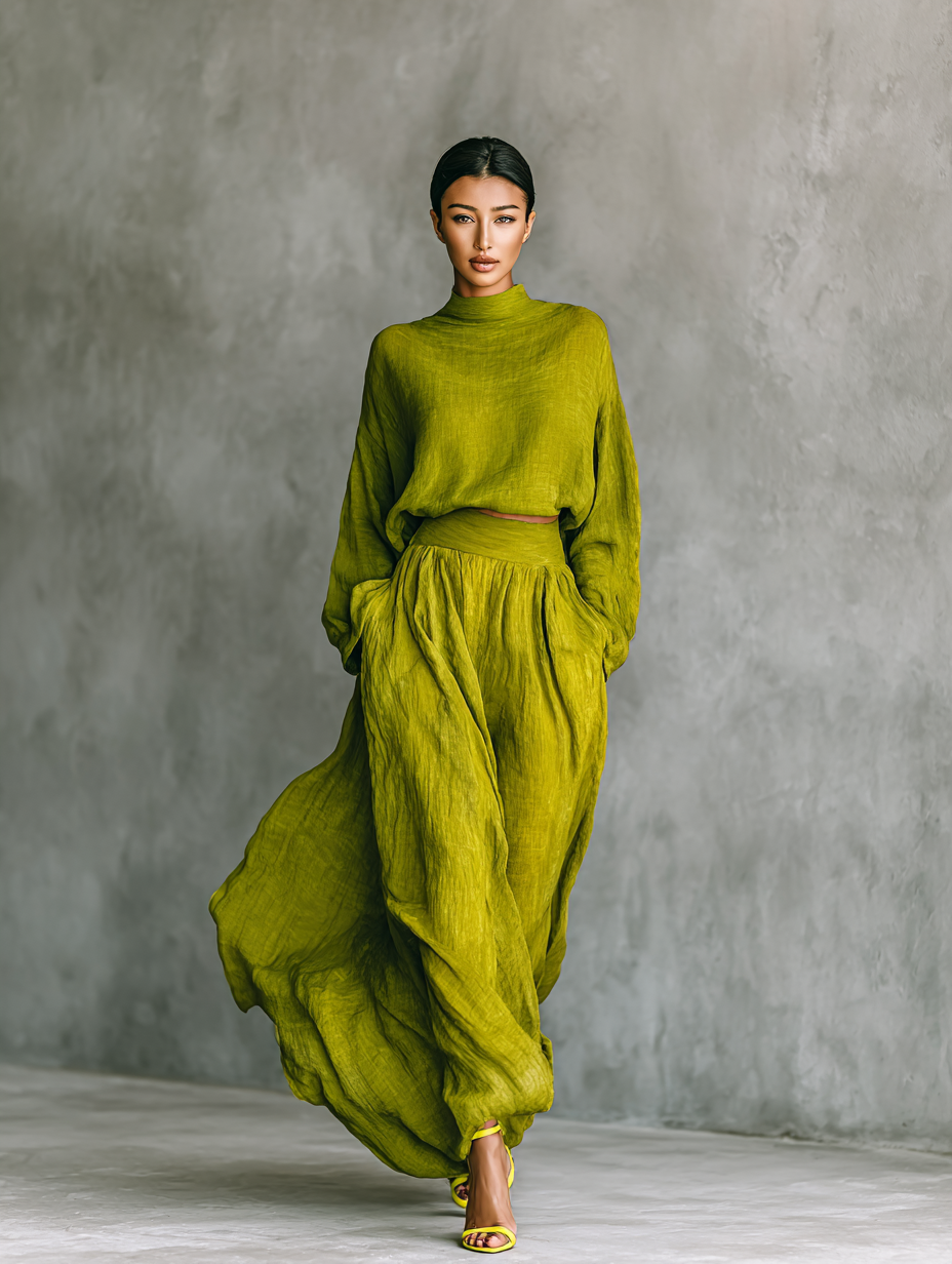 Pilar | Women's Green Suit in Cotton and Linen Blend