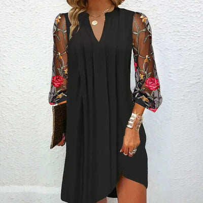 RENAY | ELEGANT DRESS WITH V-NECK AND TRANSPARENT SLEEVES