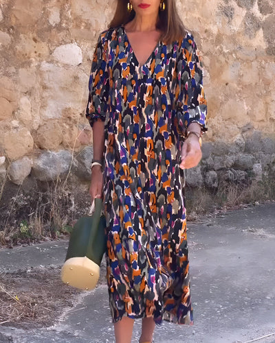NANDA | COLOURFUL PRINT V-NECK DRESS