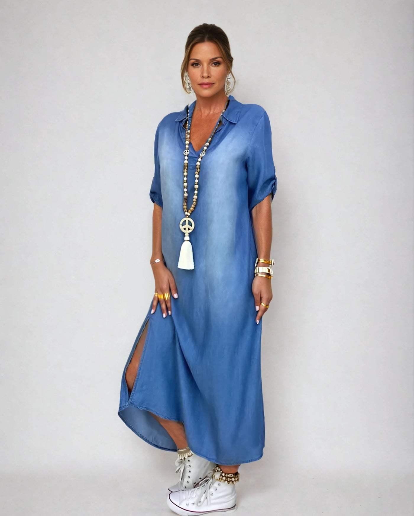 AVA | LONG DRESS IN JEANS LOOK WITH SPLIT