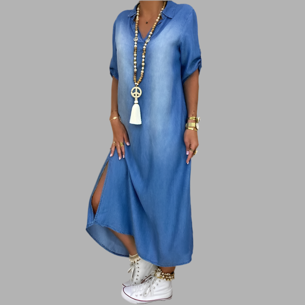 AVA | LONG DRESS IN JEANS LOOK WITH SPLIT