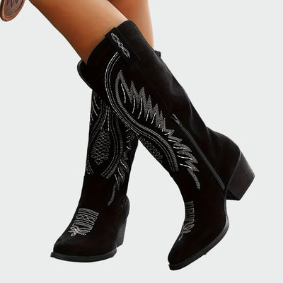 Fashionable Embroidered Western Ankle Boots