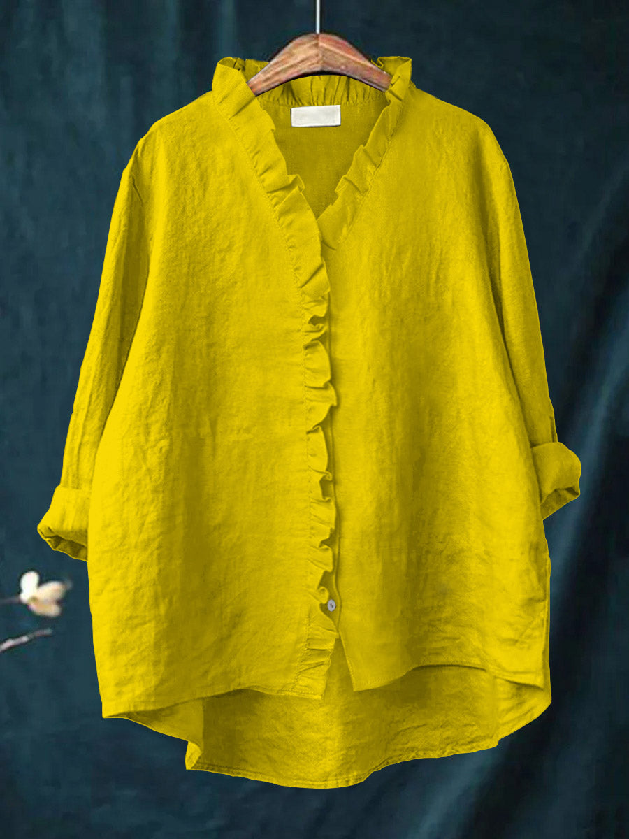 JANA | COTTON AND LINEN SHIRT WITH RUFFLES