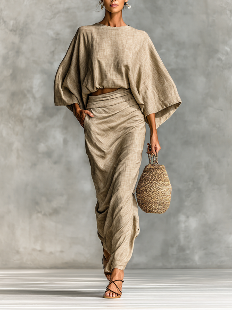 Cristina | Long Sleeve Two-Piece Skirt Set in Cotton and Linen