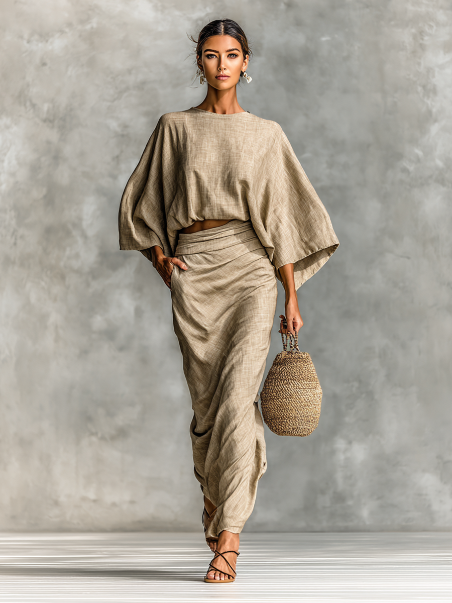 Cristina | Long Sleeve Two-Piece Skirt Set in Cotton and Linen