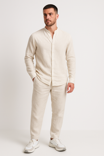 Men's Linen Outfit Shirt and Straight Pants Set