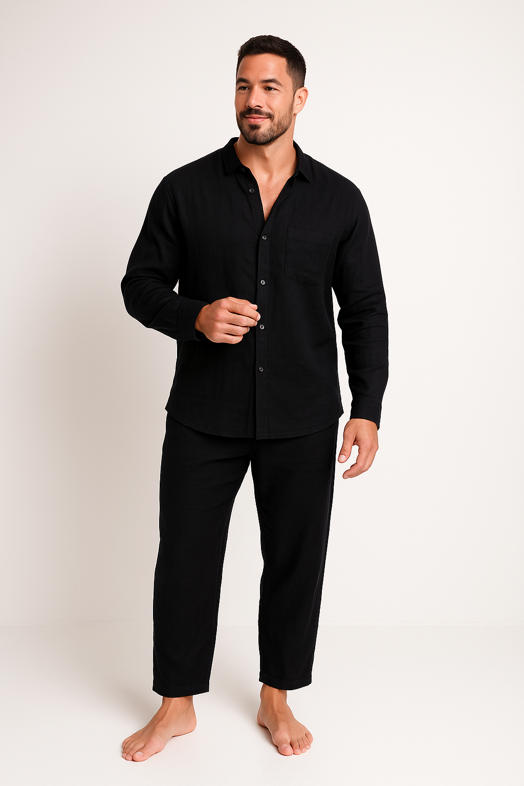 Men's Linen Outfit Shirt and Straight Pants Set