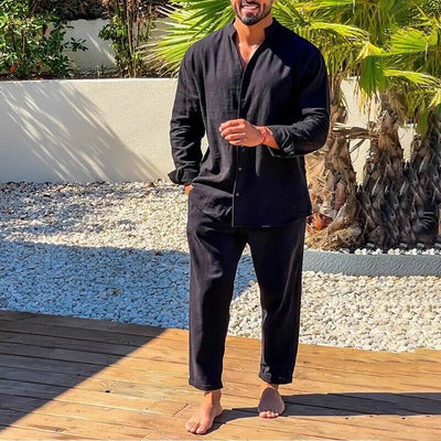 Men's Linen Outfit Shirt and Straight Pants Set