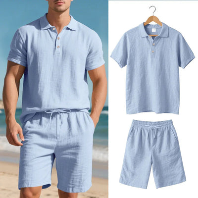 Men's Linen Polo and Shorts Set