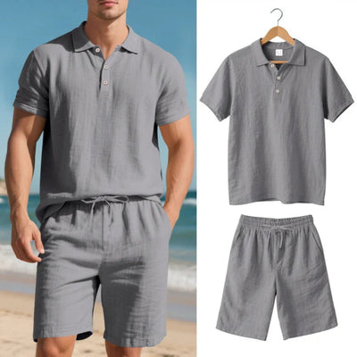 Men's Linen Polo and Shorts Set