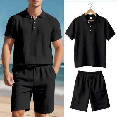 Men's Linen Polo and Shorts Set