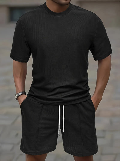 Men's Waffle Knit Outfit Set - T-Shirt and Shorts Set