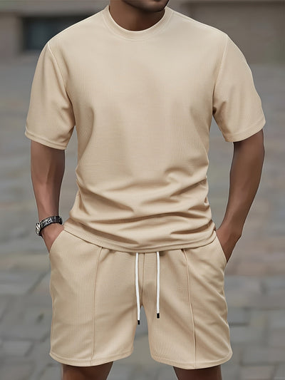 Men's Waffle Knit Outfit Set - T-Shirt and Shorts Set