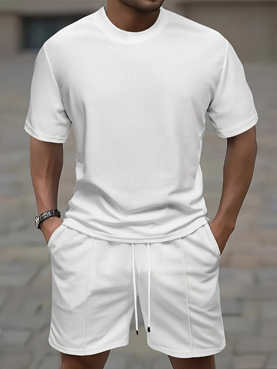 Men's Waffle Knit Outfit Set - T-Shirt and Shorts Set