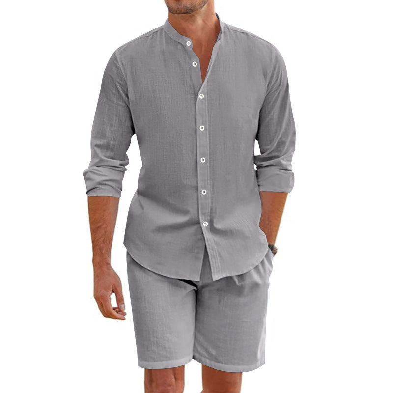 Men's Linen Blend Shorts and T-Shirt Set