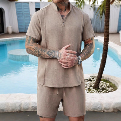 Men's Henley Shirt and Shorts Set