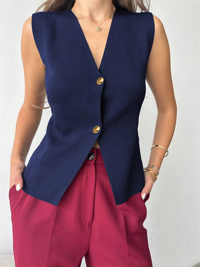 KELLY | ELEGANT SLEEVELESS BUTTON TOP
