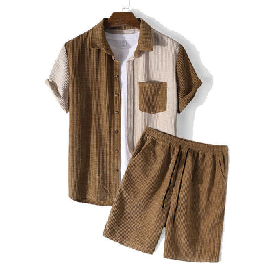 Men's Cotton Two-Piece Set Waffle Shirt and Shorts