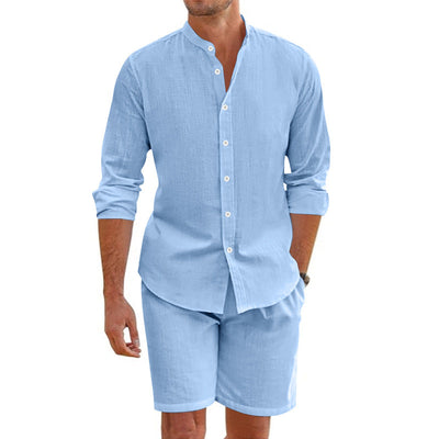 Men's Linen Blend Shorts and T-Shirt Set