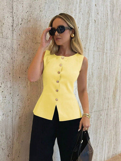 KELLY | ELEGANT SLEEVELESS BUTTON TOP
