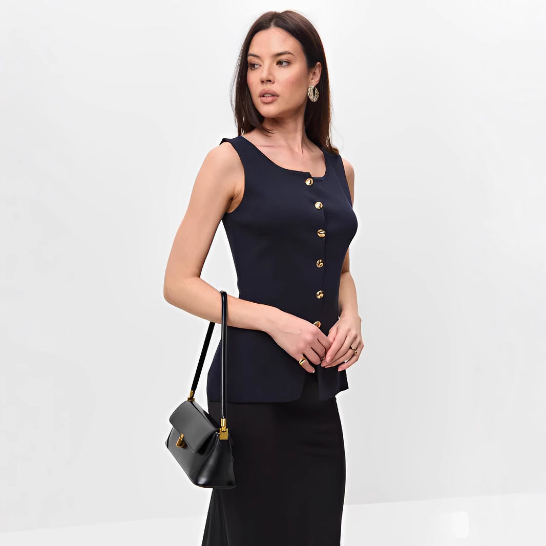 KELLY | ELEGANT SLEEVELESS BUTTON TOP