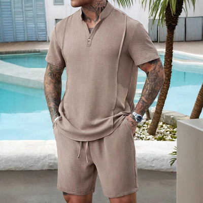 Men's Henley Shirt and Shorts Set