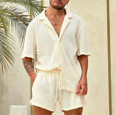 Men's Cotton Summer Set Short Sleeve Shirt and Shorts
