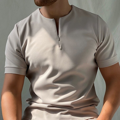 Men's Cotton Blend Short-Sleeved Shirt with Zipper