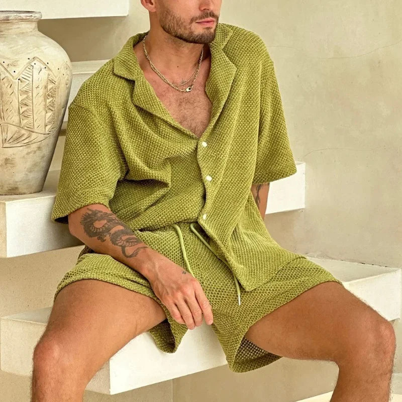 Men's Cotton Summer Set Short Sleeve Shirt and Shorts