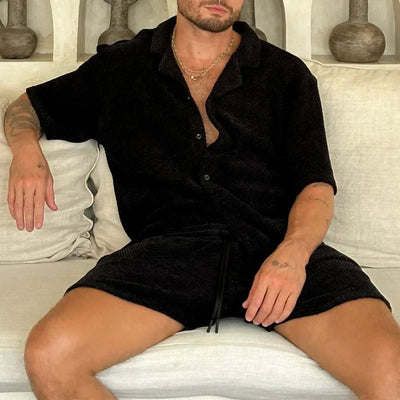 Men's Cotton Summer Set Short Sleeve Shirt and Shorts