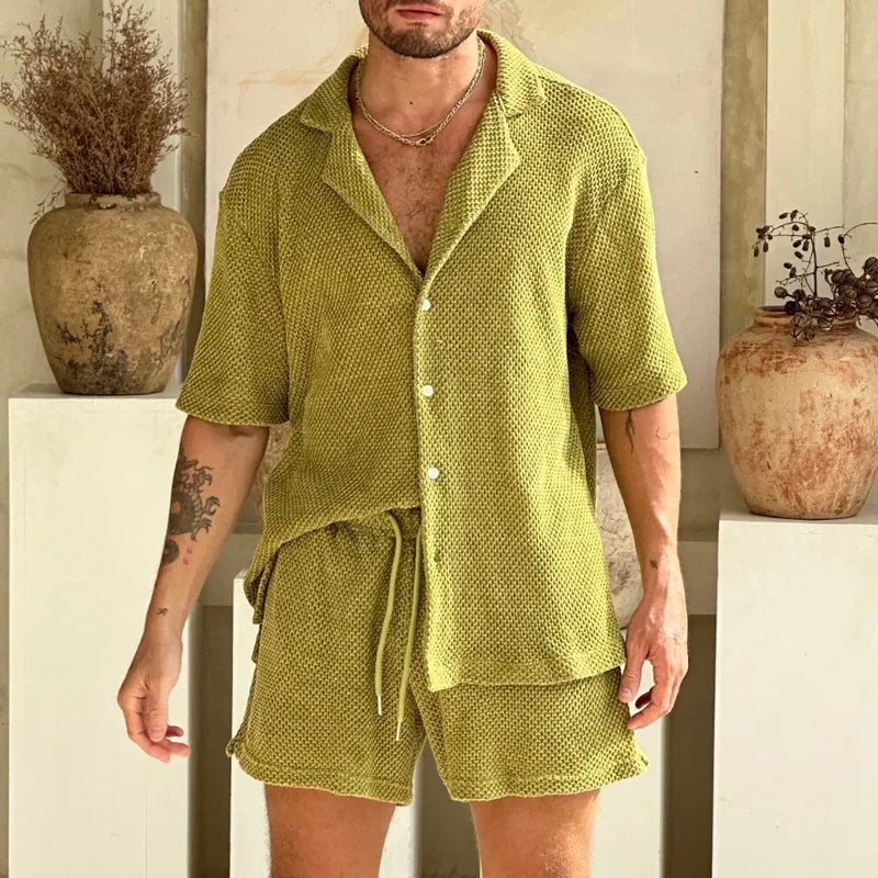 Men's Cotton Summer Set Short Sleeve Shirt and Shorts