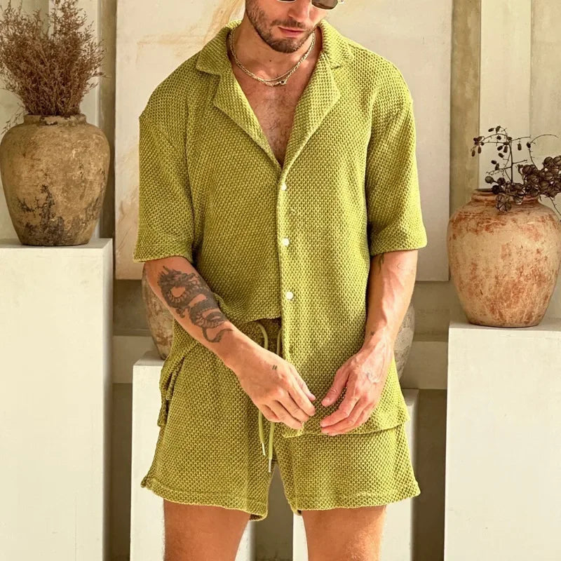 Men's Cotton Summer Set Short Sleeve Shirt and Shorts