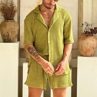 Men's Cotton Summer Set Short Sleeve Shirt and Shorts