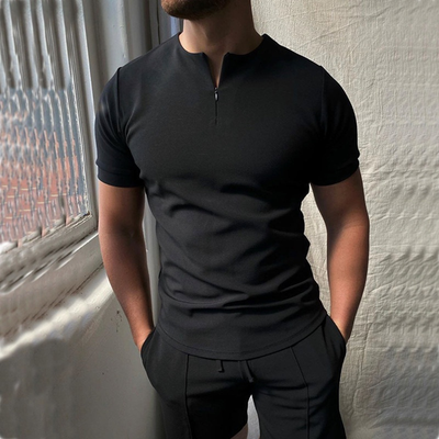 Men's Cotton Blend Short-Sleeved Shirt with Zipper