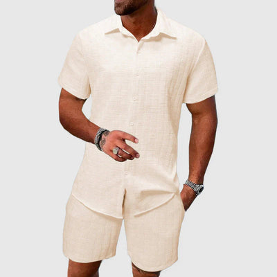 Men's Loungewear Set – Textured Shirt & Shorts Ensemble
