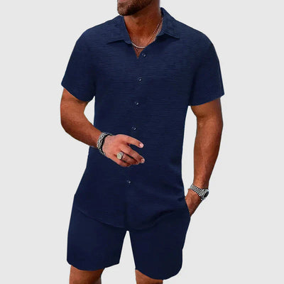 Men's Loungewear Set – Textured Shirt & Shorts Ensemble