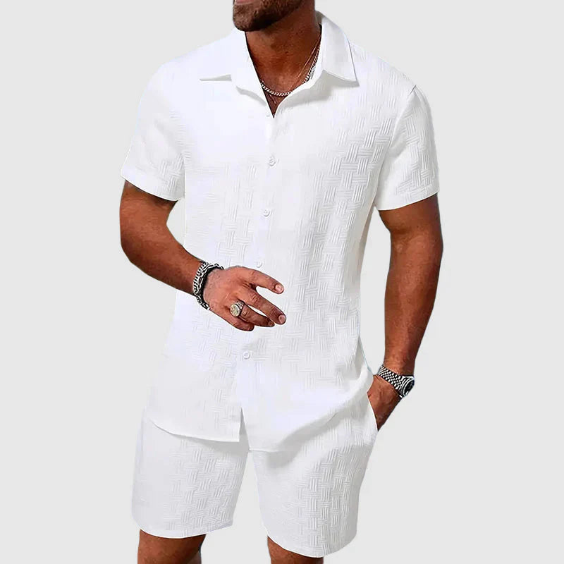 Men's Loungewear Set – Textured Shirt & Shorts Ensemble
