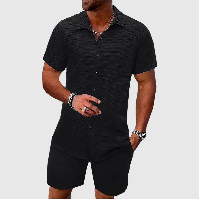 Men's Loungewear Set – Textured Shirt & Shorts Ensemble