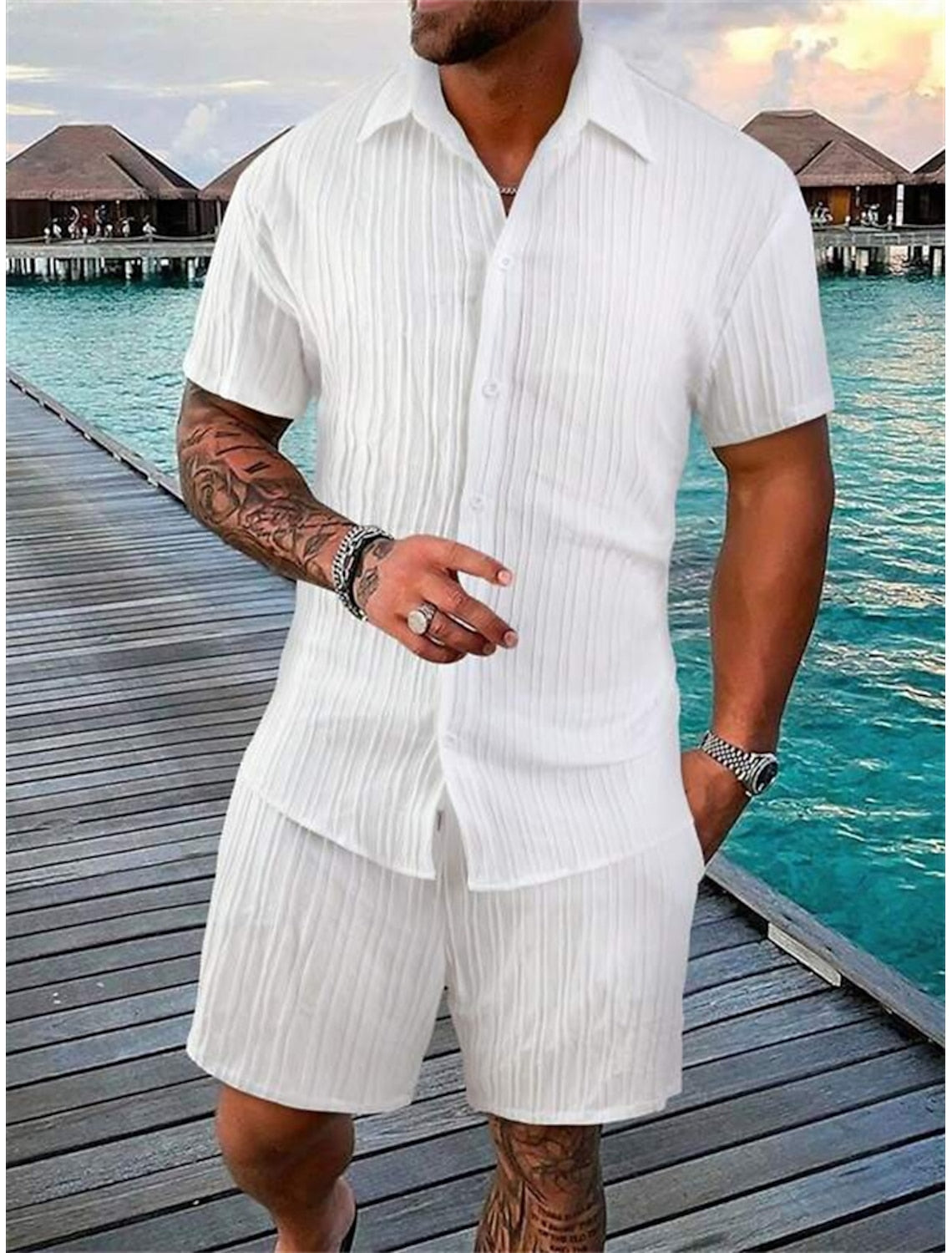 Men's Lightweight Cotton Beach Shirt Set