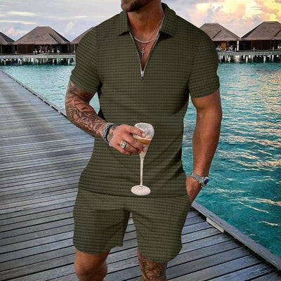 Men's Short Sleeve Zippered Set | Stylish Outfits