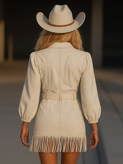 BLAINEY | ELEGANT DENIM MINI DRESS WITH TASSELS